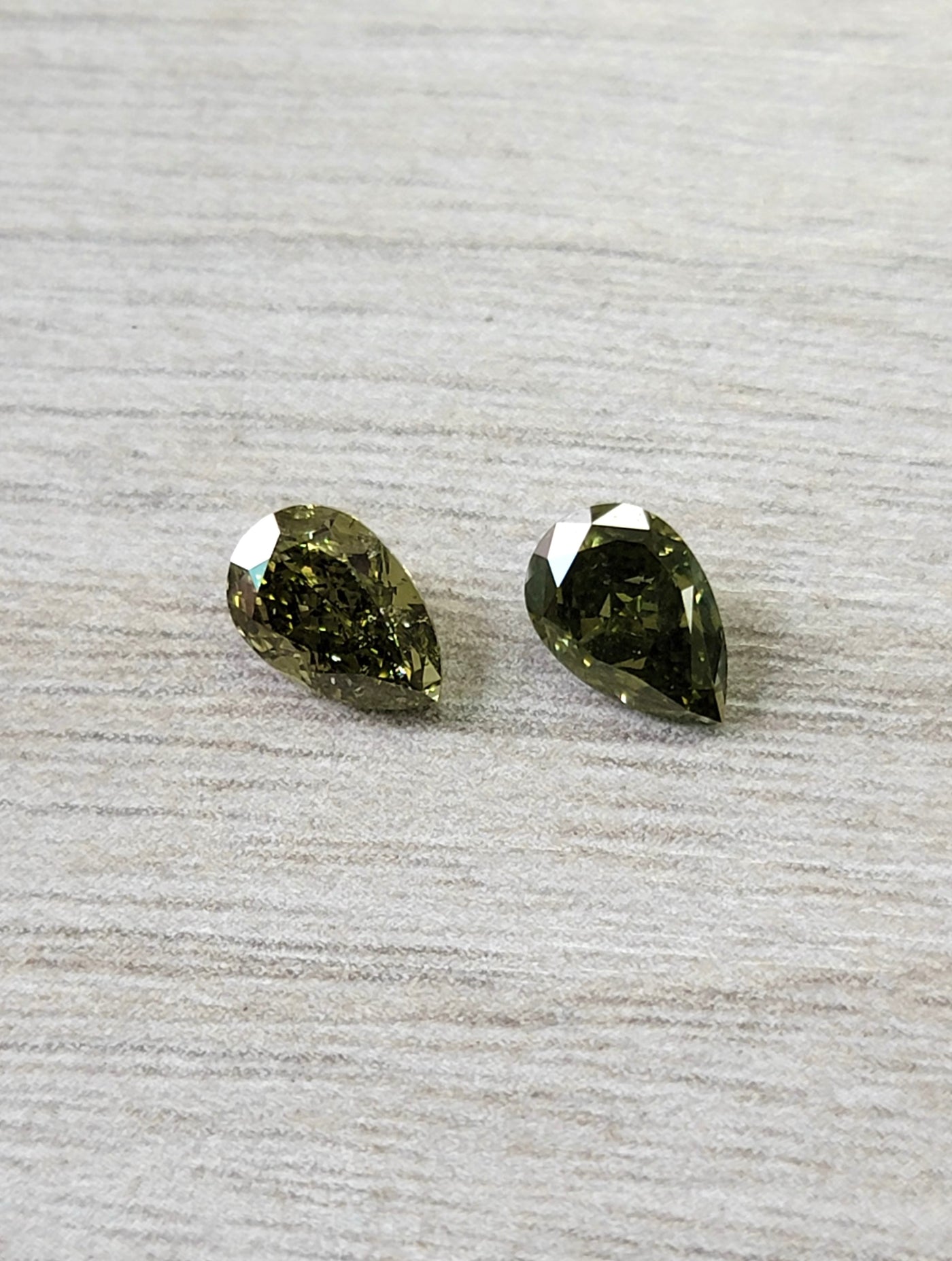 1.01 & 1.03ct “CHAMELEON” Fancy Deep Gray Yellowish Green Pears