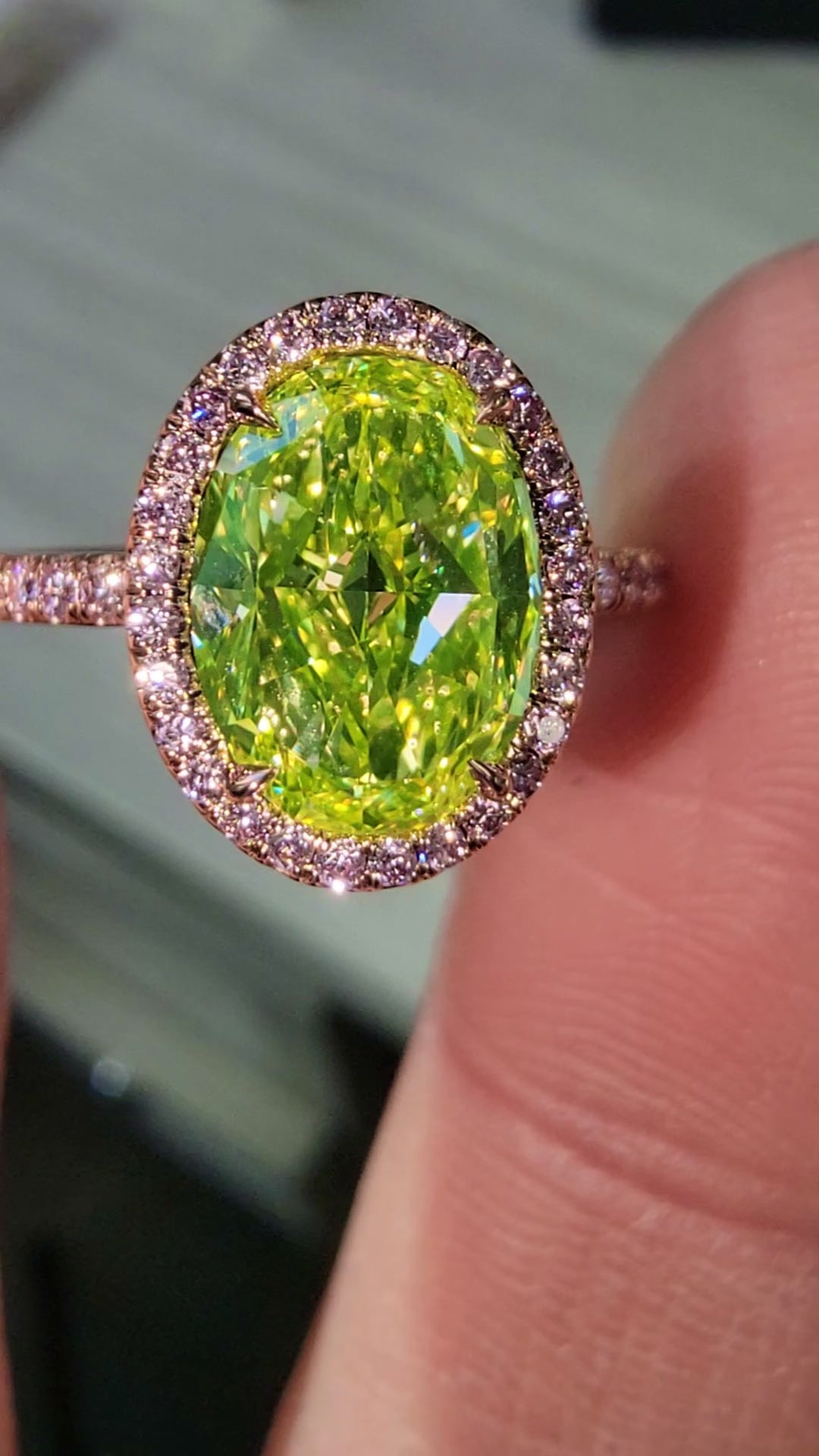 2.43ct Fancy Intense Green Yellow Oval NEON GIA Ring