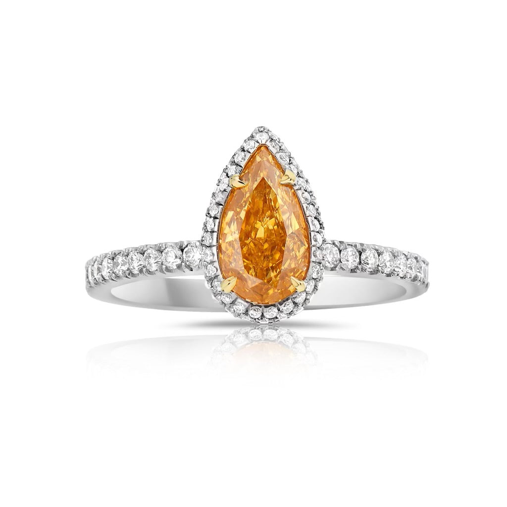 1.05ct Fancy Intense Yellow-Orange Pear SI2 GIA Ring