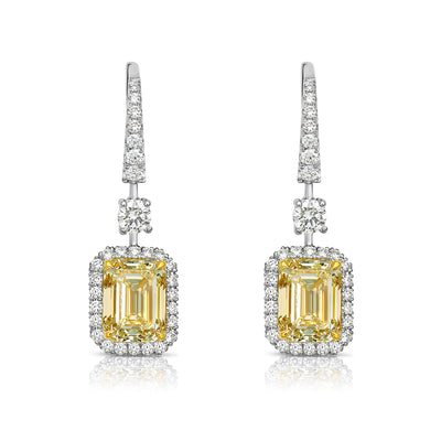 6.10ct GIA Light Yellow Emerald Cut Diamond Earrings