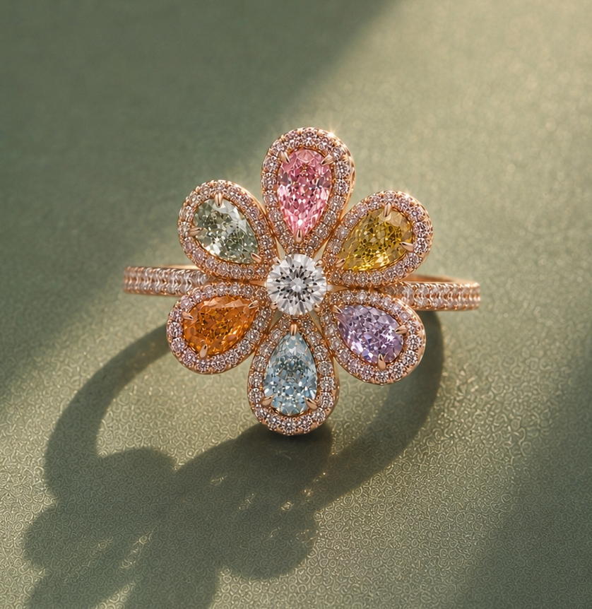 The Making of a One-of-a-Kind Fancy Color Rainbow Flower Ring