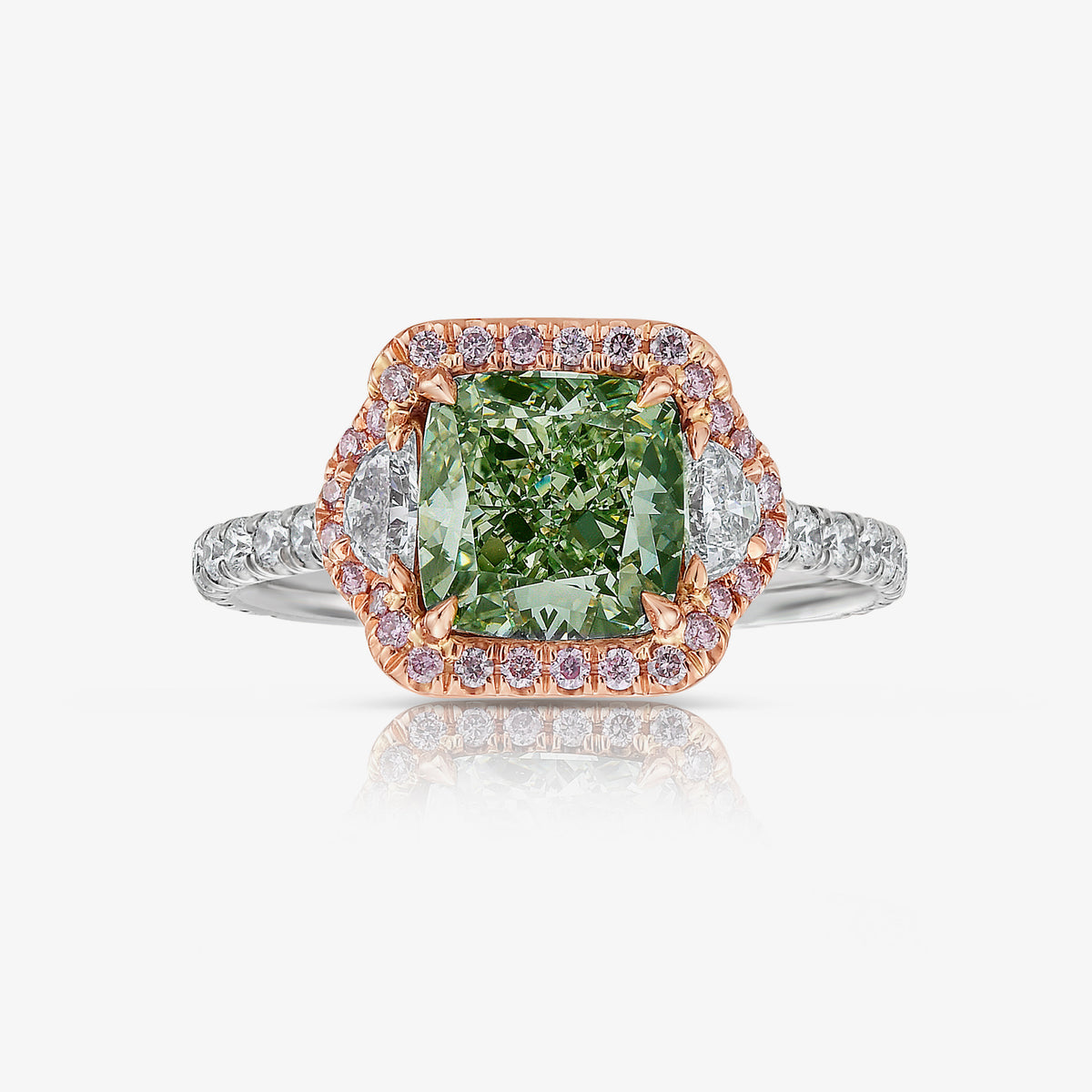 1.87ct Fancy Yellowish Green Cushion Diamond Ring VS2 GIA