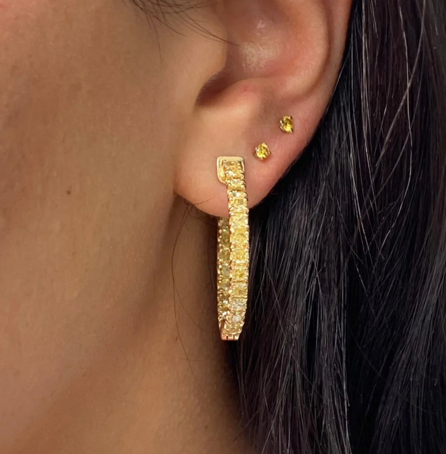 5.19ctw Intense Yellow Cushion Diamond Inside-Out Hoop Earrings 1.25 inch