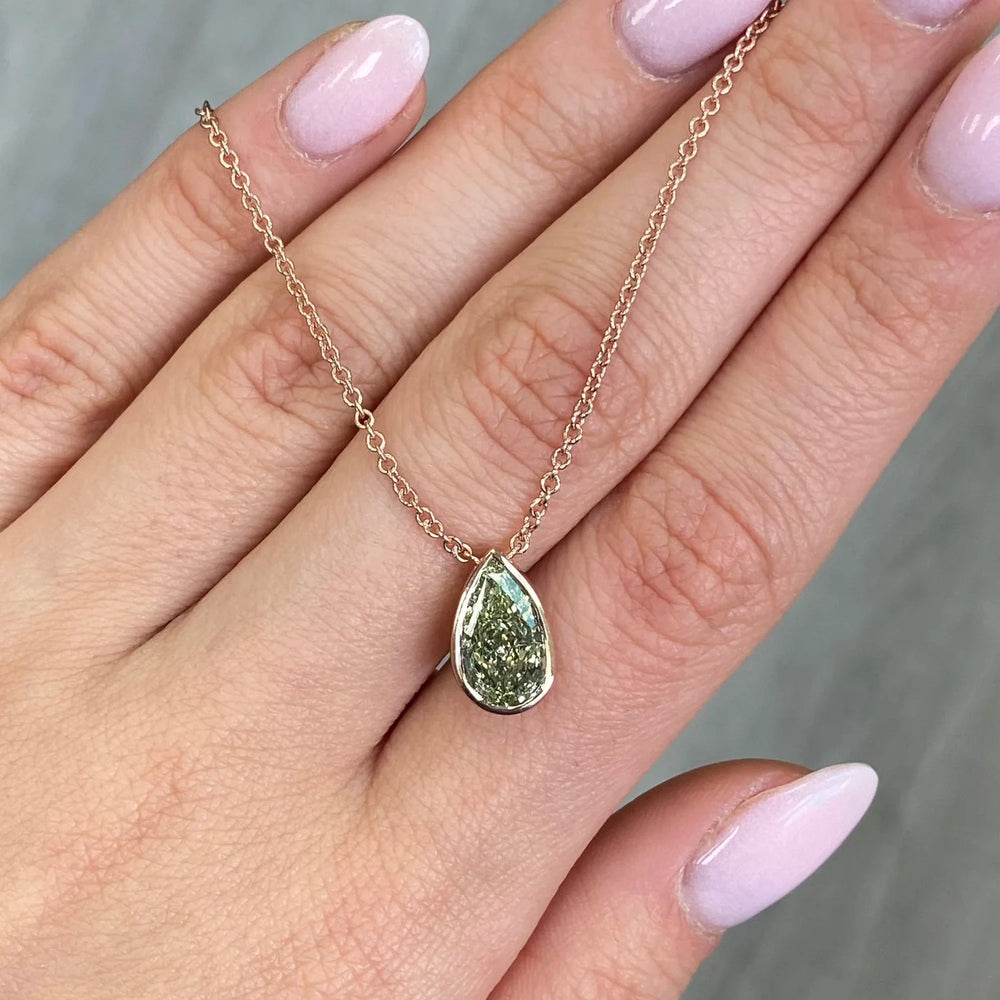 3.01ct Fancy Greenish Yellow Pear Diamond Bezel Pendant VS2 GIA