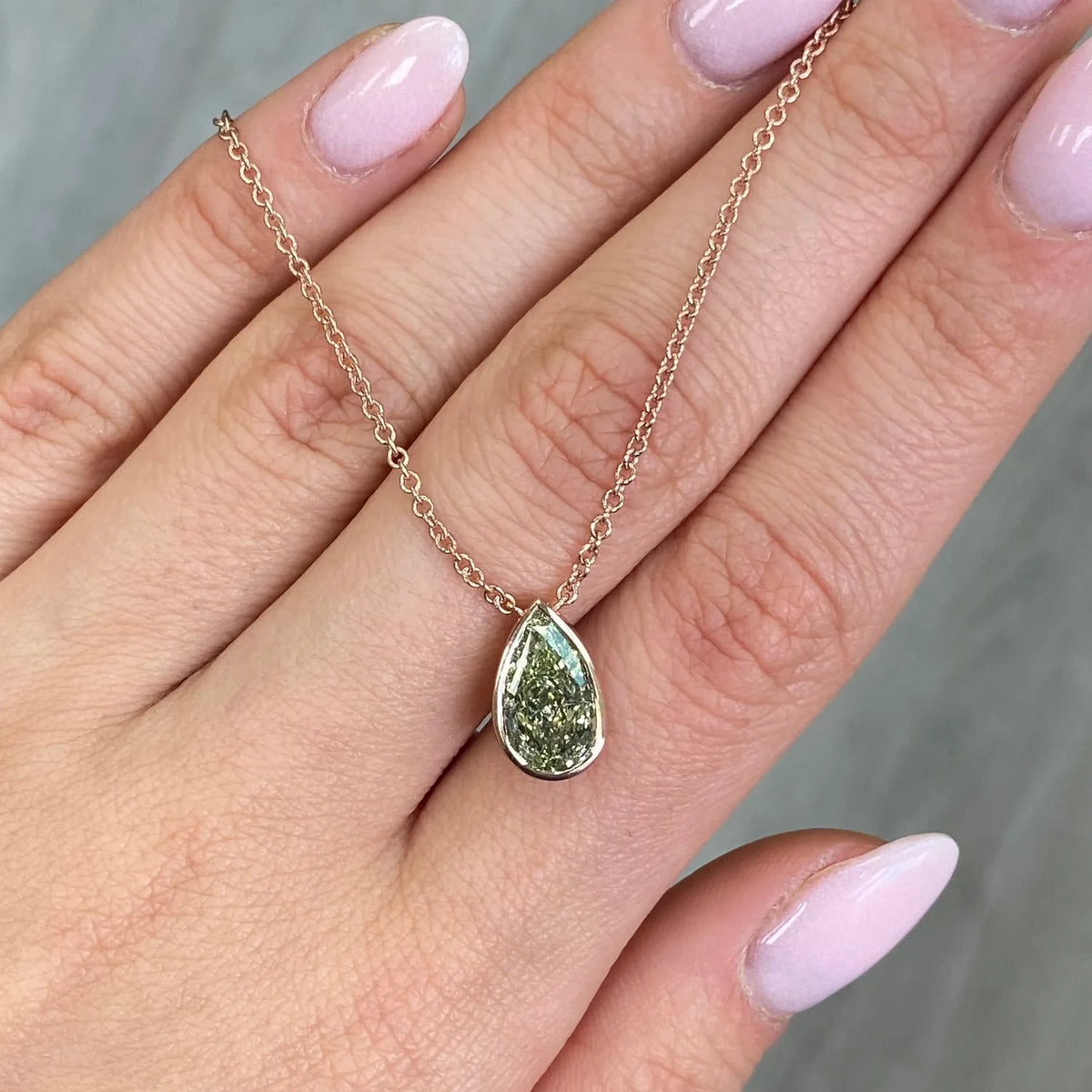 3.01ct Fancy Greenish Yellow Pear Diamond Bezel Pendant VS2 GIA