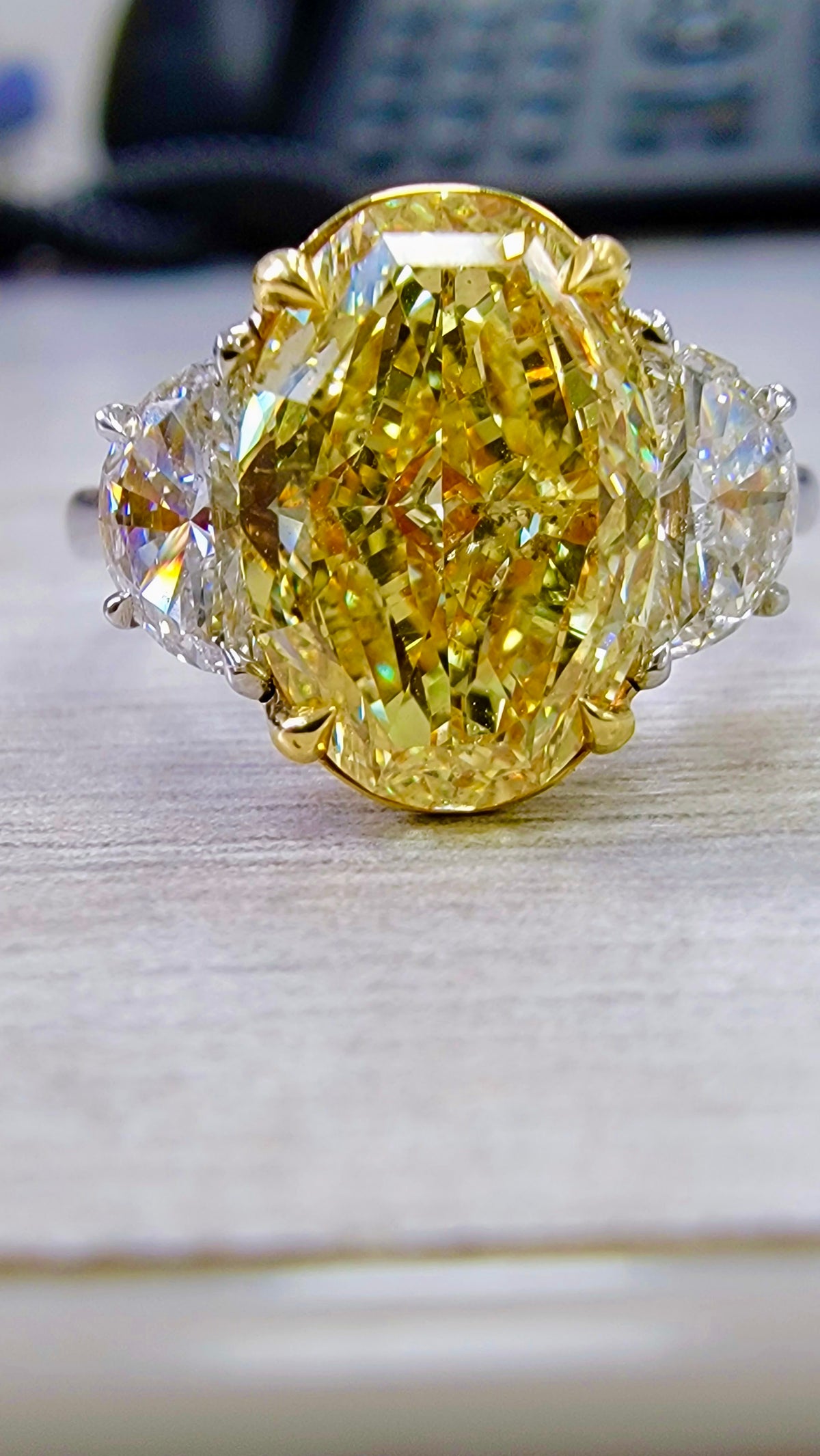 3.01ct Fancy Intense Yellow Oval Diamond Ring SI2 GIA