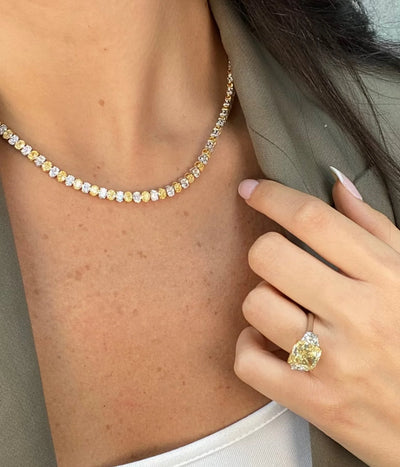 24ct Alternating Yellow and White Oval Diamond Necklace