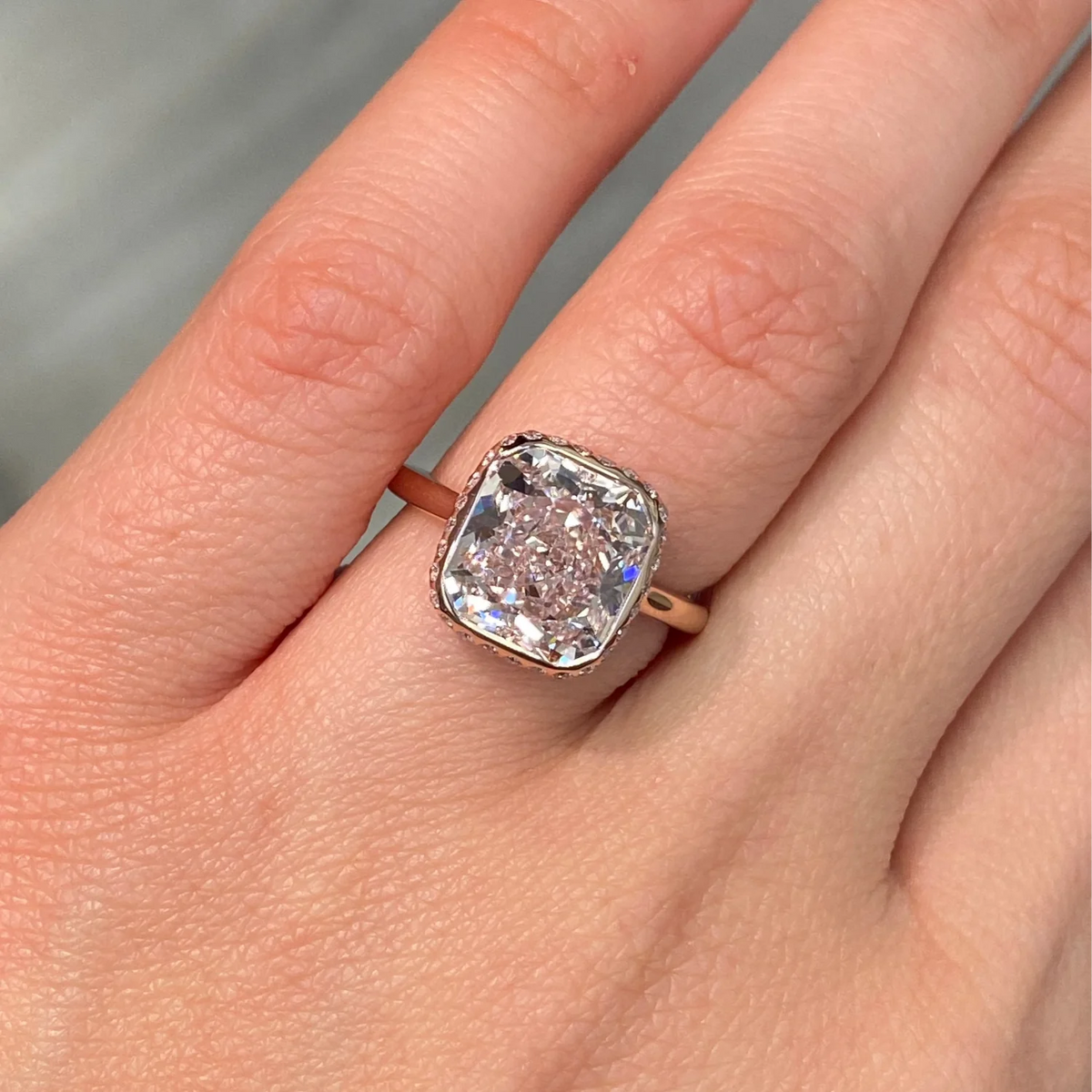 5.14ct Very Light Pink Cushion Internally Flawless Diamond Ring GIA