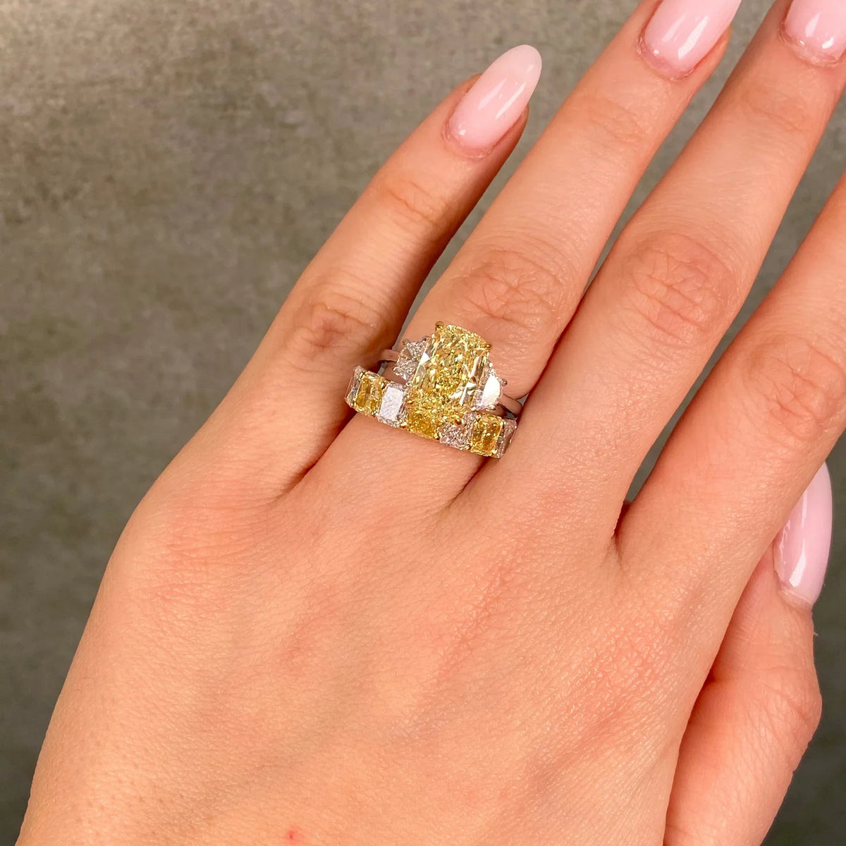 4.10ct Fancy Light Yellow Elongated Cushion Diamond VS1 Ring GIA