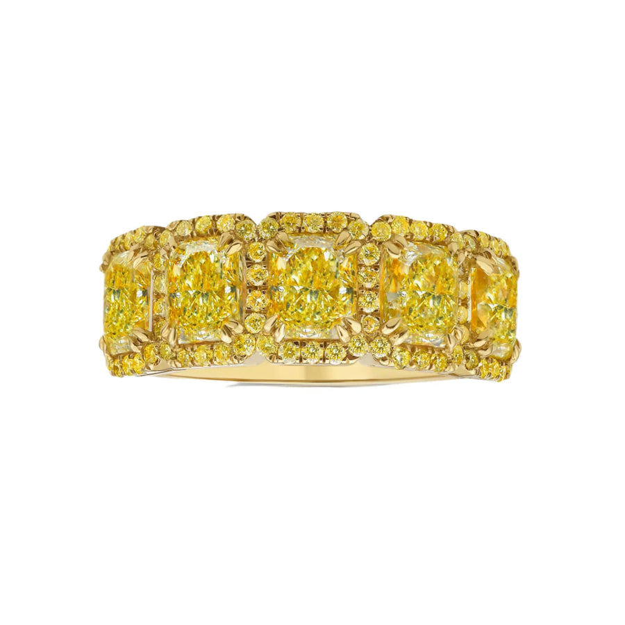 3.54ctw Fancy Light Yellow Radiant Diamond Five Stone Halo Band