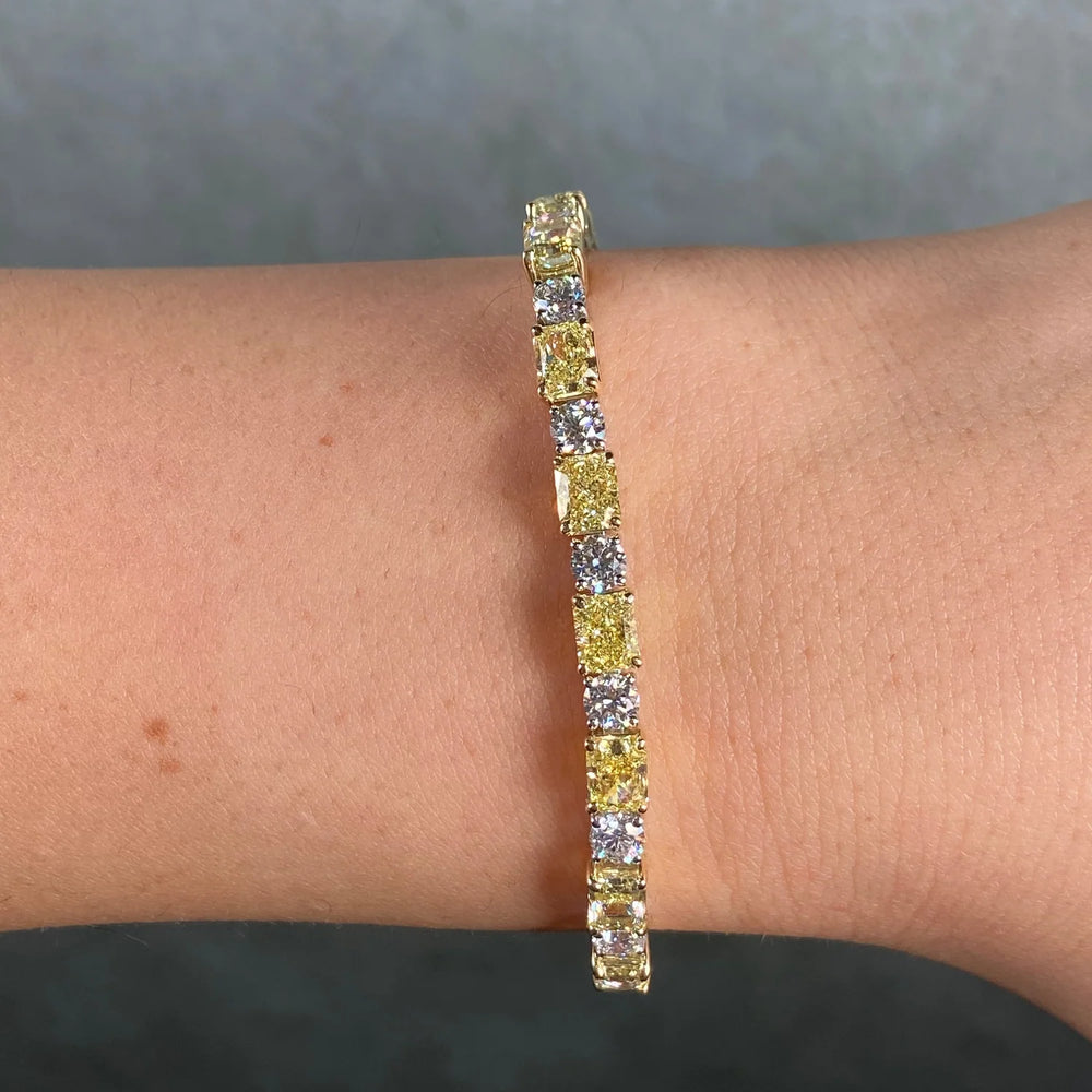 13.88ctw Fancy Yellow Radiant Diamond & White Round Diamond Alternating Bracelet