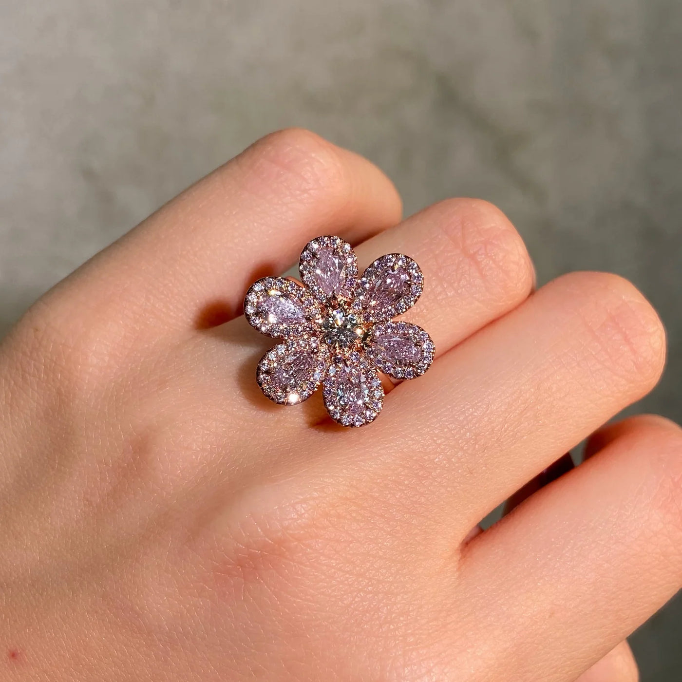 Pink Diamond Flower Ring