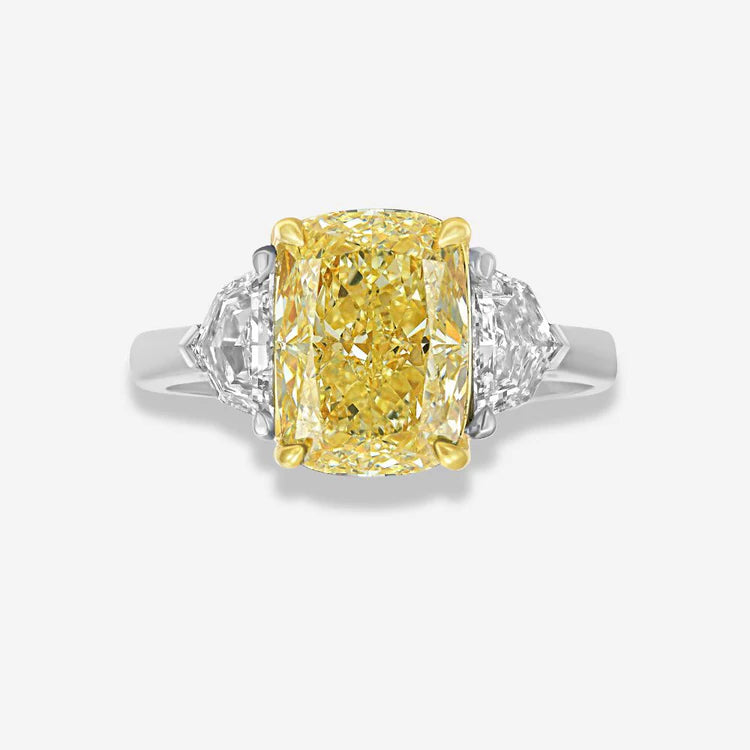 3.02ct Fancy Yellow Elongated Cushion Diamond VS2 Ring GIA