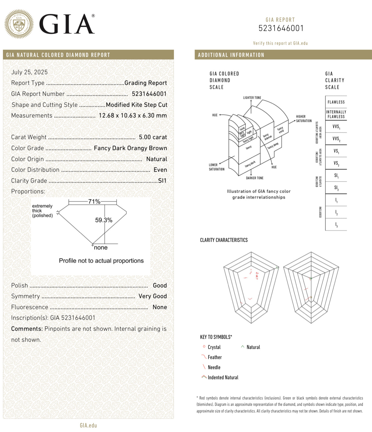 5.00ct Fancy Dark Orangy Brown Kite SI1 GIA