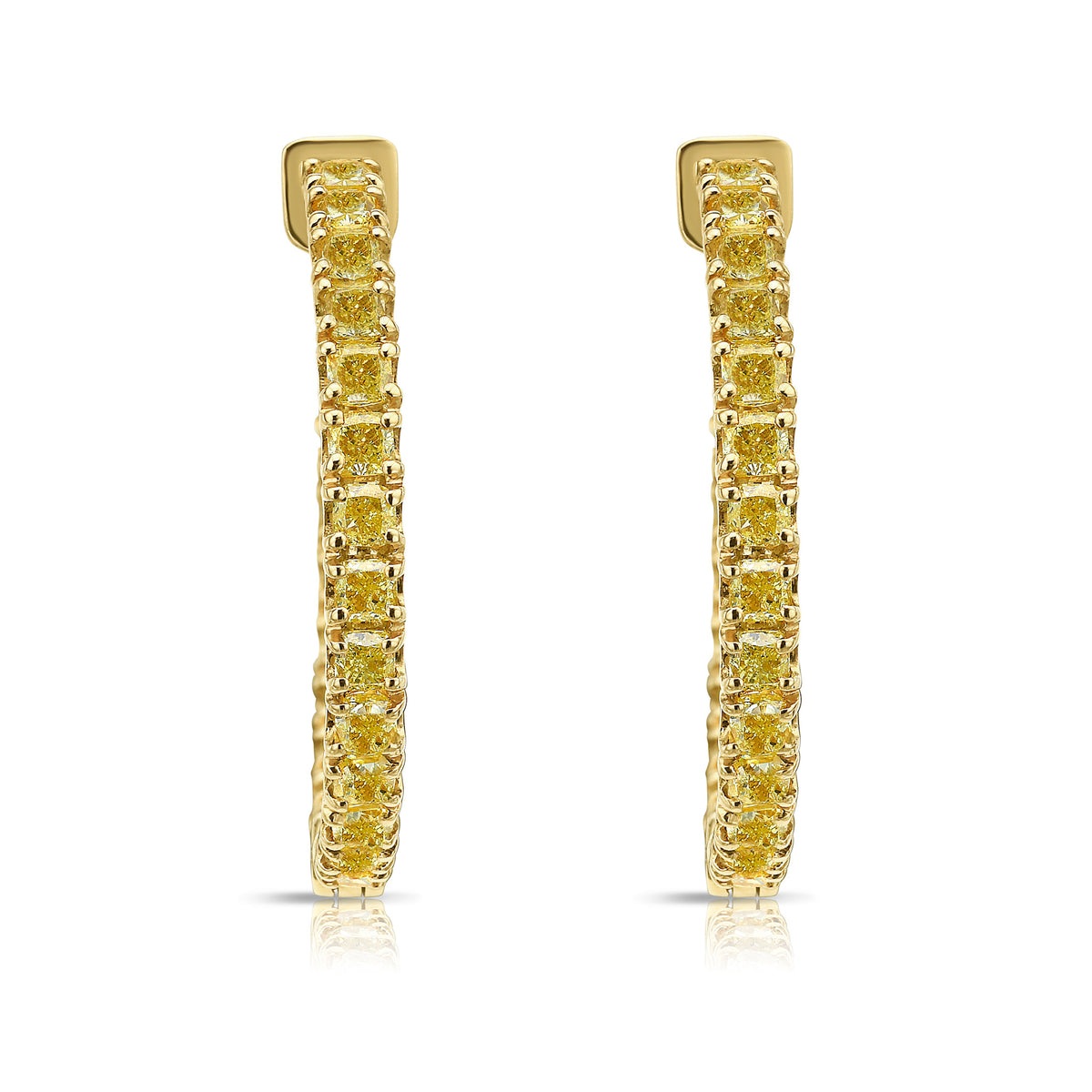 5.19ctw Intense Yellow Cushion Diamond Inside-Out Hoop Earrings 1.25 inch