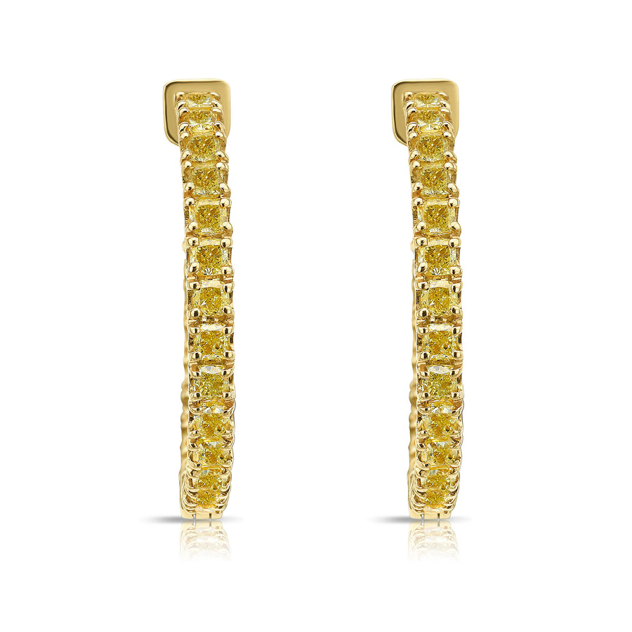 5.19ctw Intense Yellow Cushion Diamond Inside-Out Hoop Earrings 1.25 inch