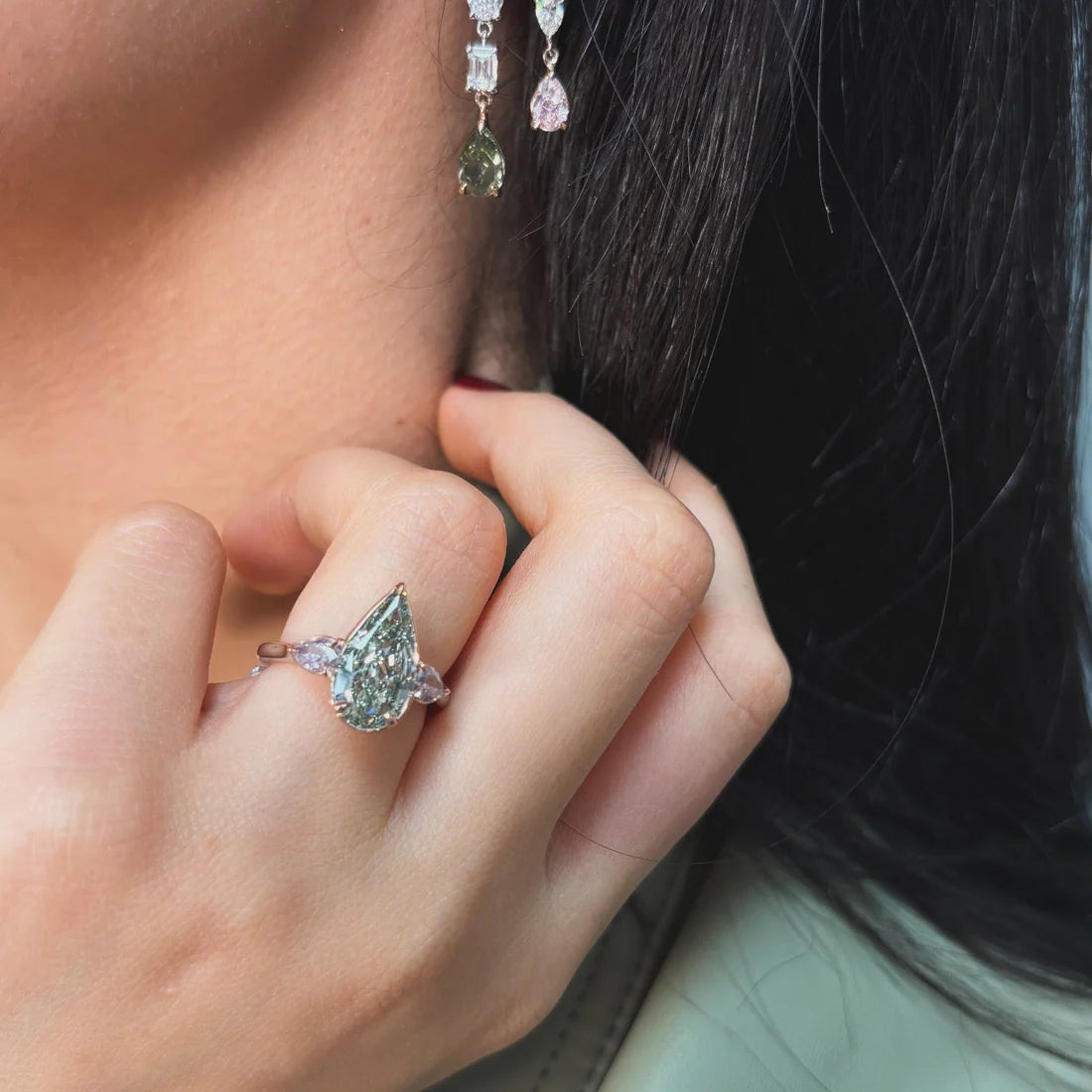 3.05ct Fancy Light Grayish Greenish Yellow Pear SI1 GIA Ring