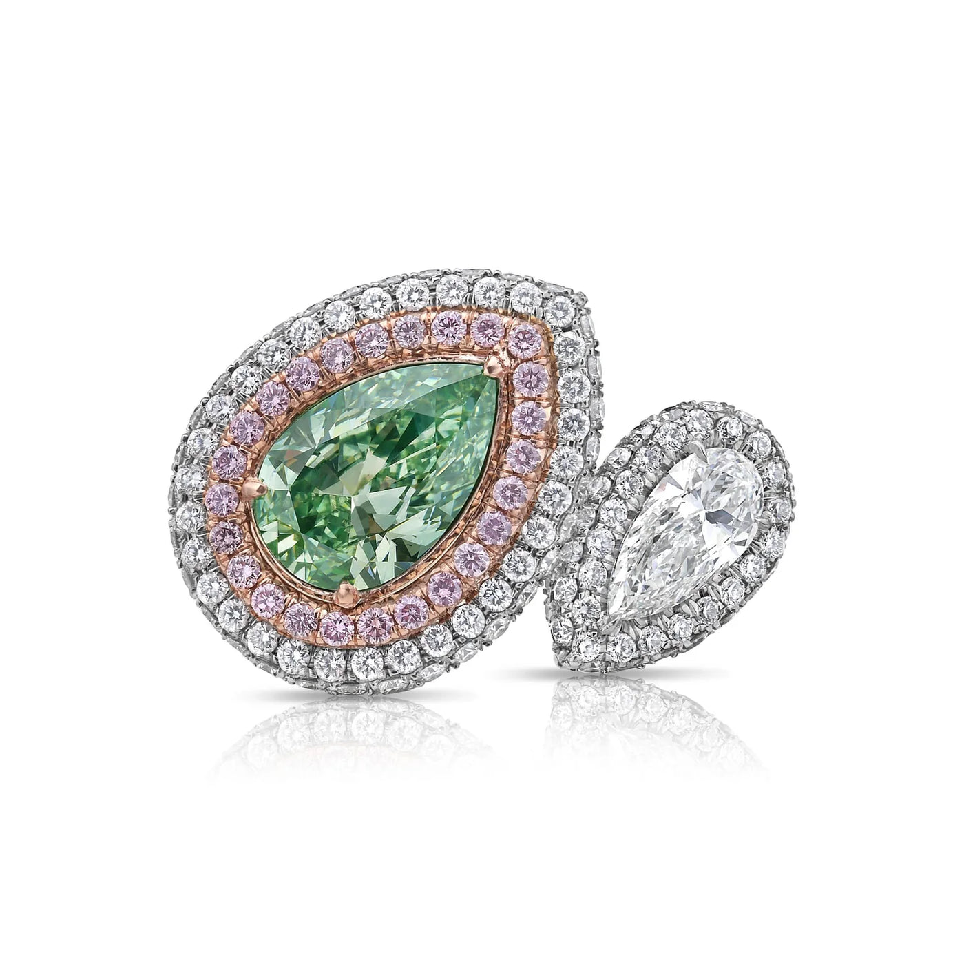 Green and White Pear Diamond Bypass Ring
