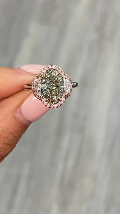 3.12ct Fancy Grayish Yellowish Green VS1 GIA Ring