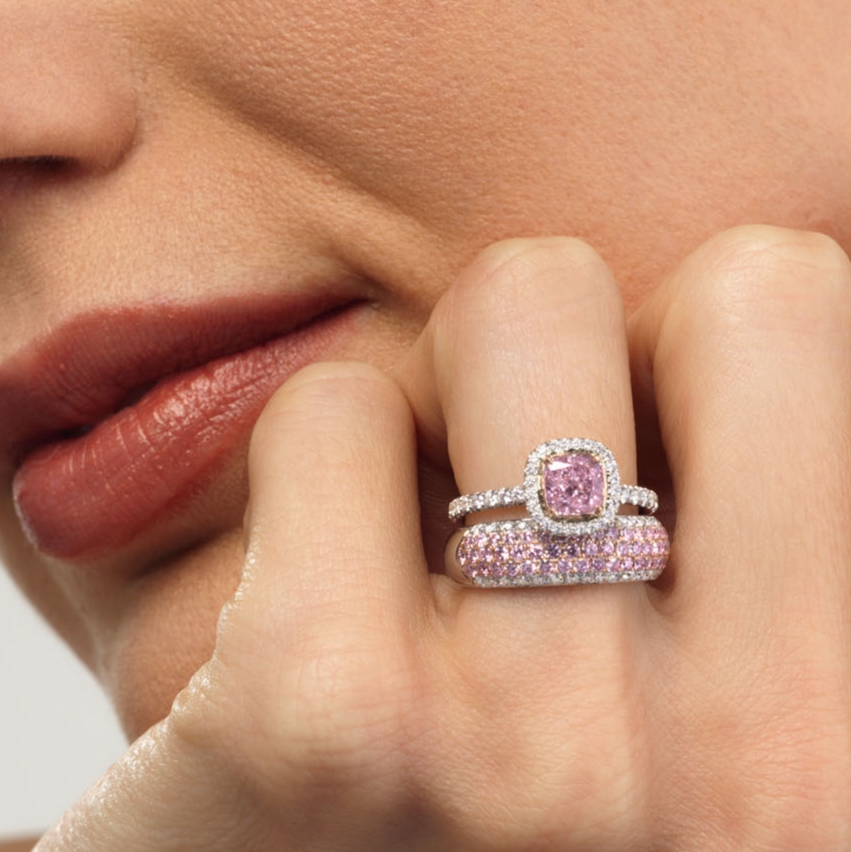 1.23ctw Pink & White Diamond Five Row  Half Eternity Ring