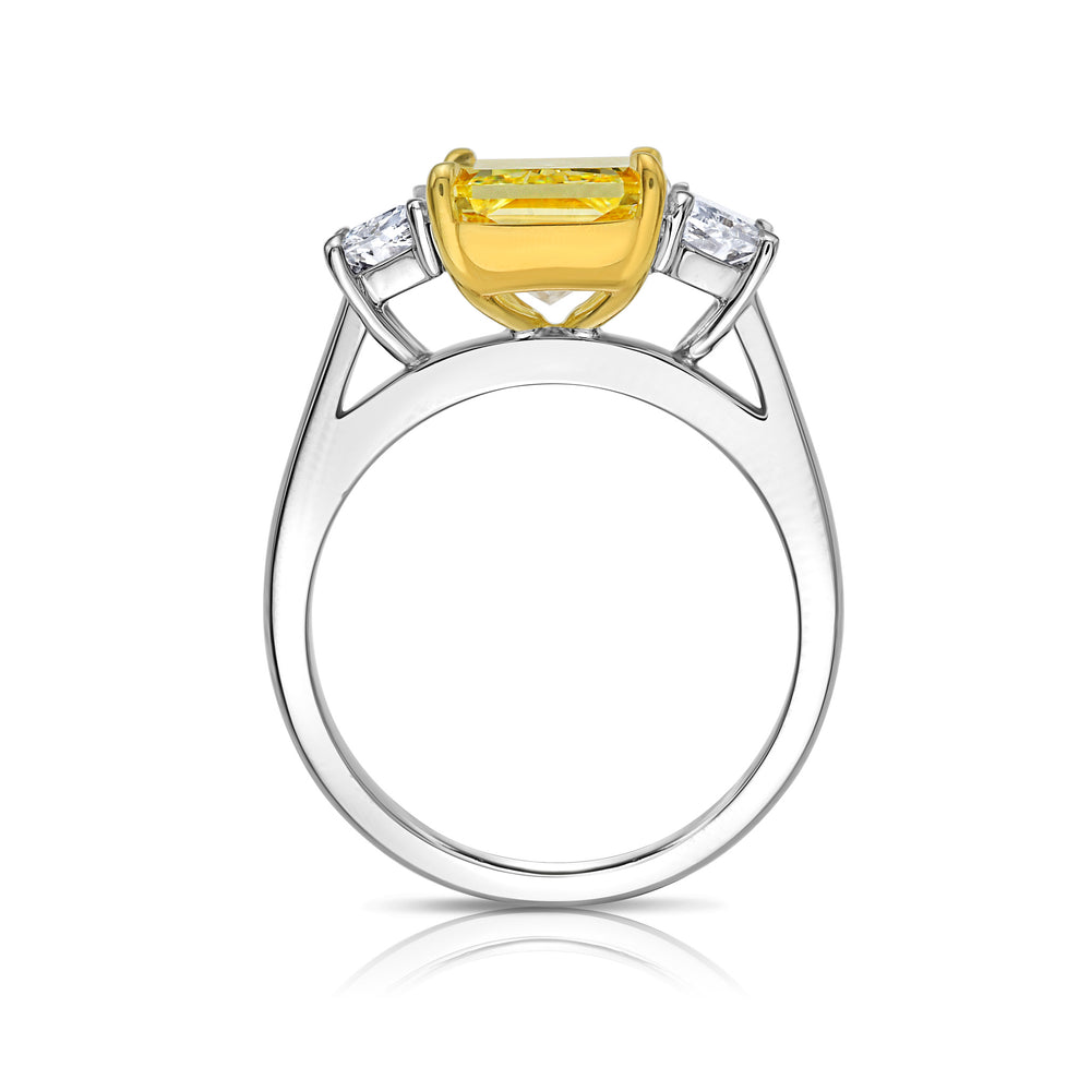4ct Fancy Yellow Elongated Radiant Diamond Ring GIA