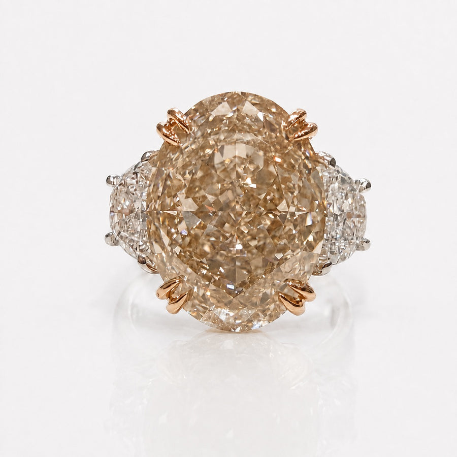 10.12ct Fancy Light Yellow-Brown Oval Diamond Ring VS1 GIA