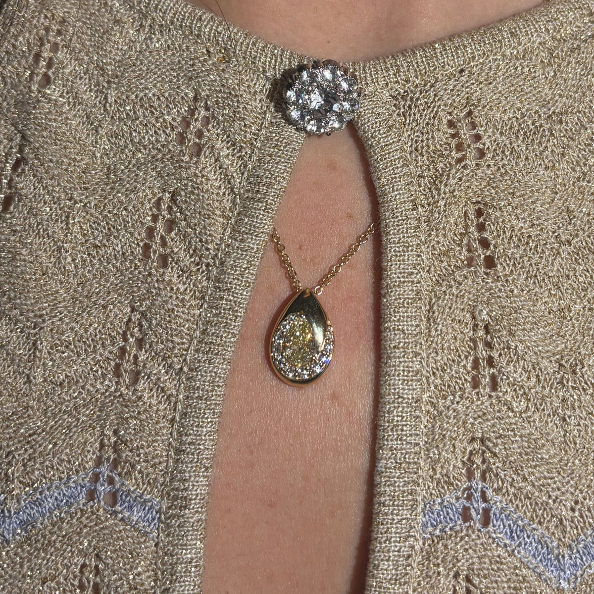 1.19ct Fancy Light Yellow Pear Diamond Spiral Pavé Pendant