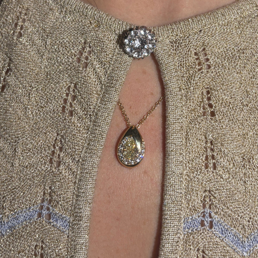 1.19ct Fancy Light Yellow Pear Diamond Spiral Pavé Pendant