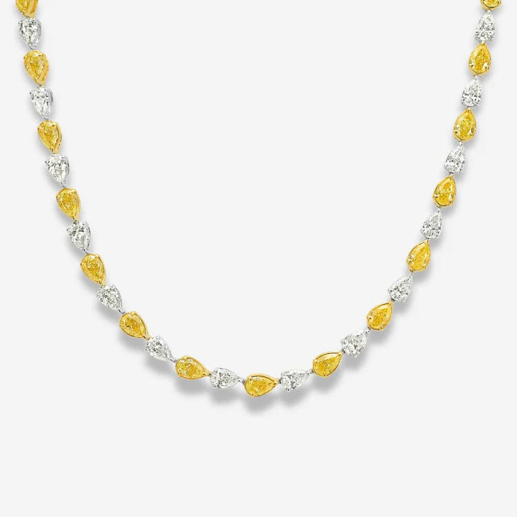 Alternating Fancy Yellow and White Pear Diamond Necklace