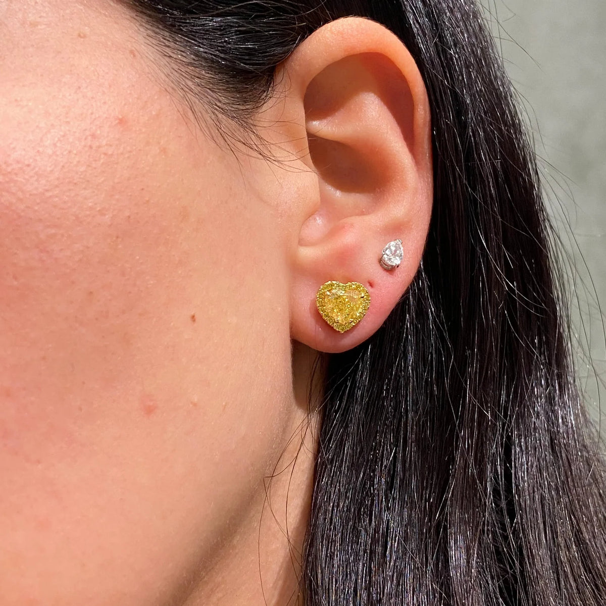 3.71ctw Fancy Intense Yellow Heart Diamond Halo Stud Earrings GIA
