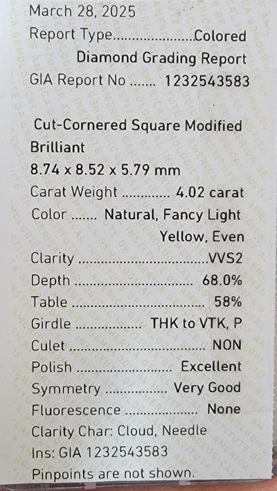 4.02ct Fancy Light Yellow Radiant VVS2 GIA