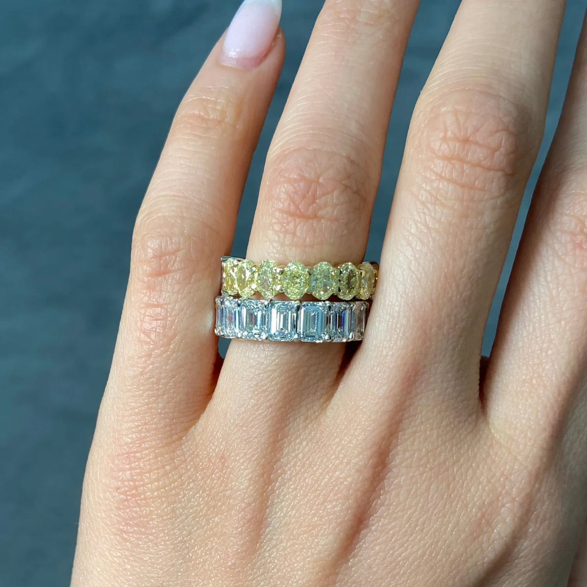 7.0ctw Fancy Yellow Oval Diamond & White Emerald Diamond Half Band