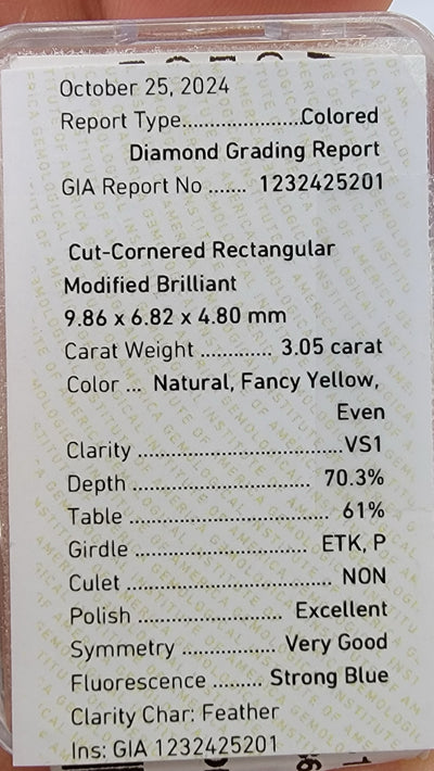 2.03ct Fancy Yellow Elongated Radiant VS1 GIA