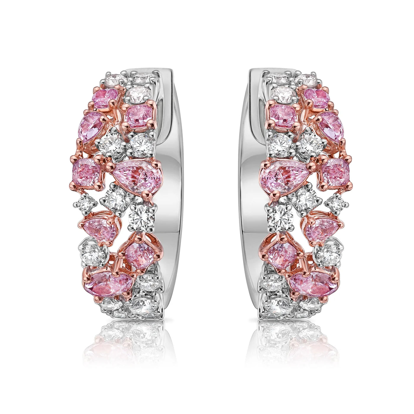 Mixed Shape Pink and White Diamond Hoop Earrings
