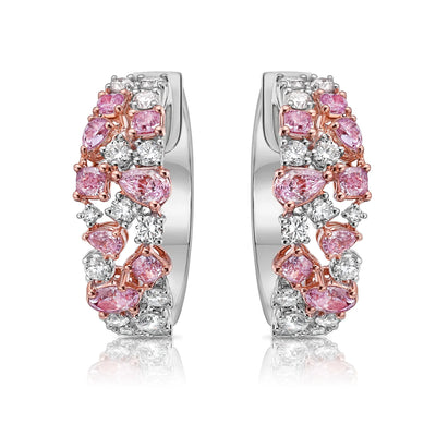Mixed Shape Pink and White Diamond Hoop Earrings