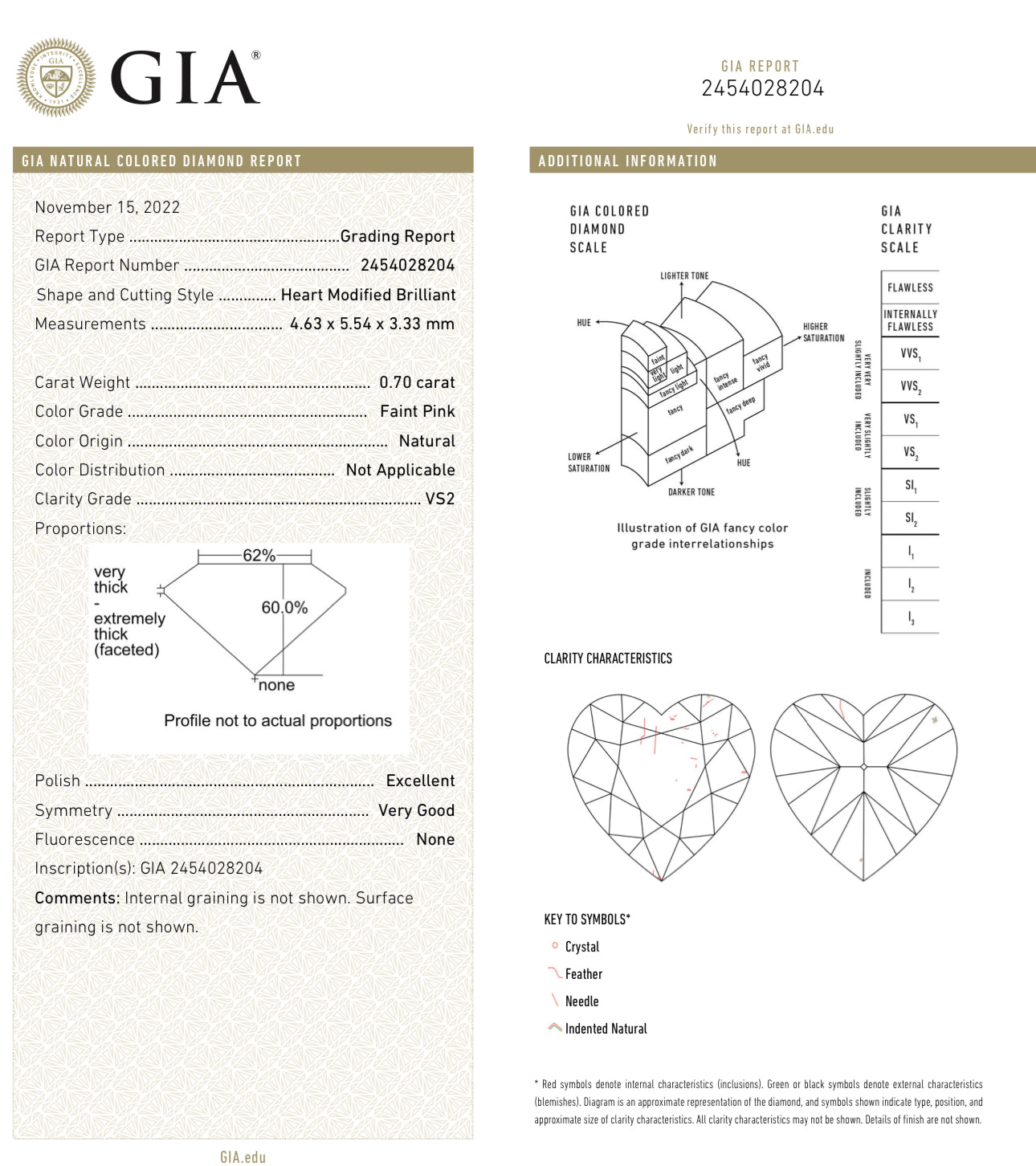0.70ct Pink Heart Pendant GIA