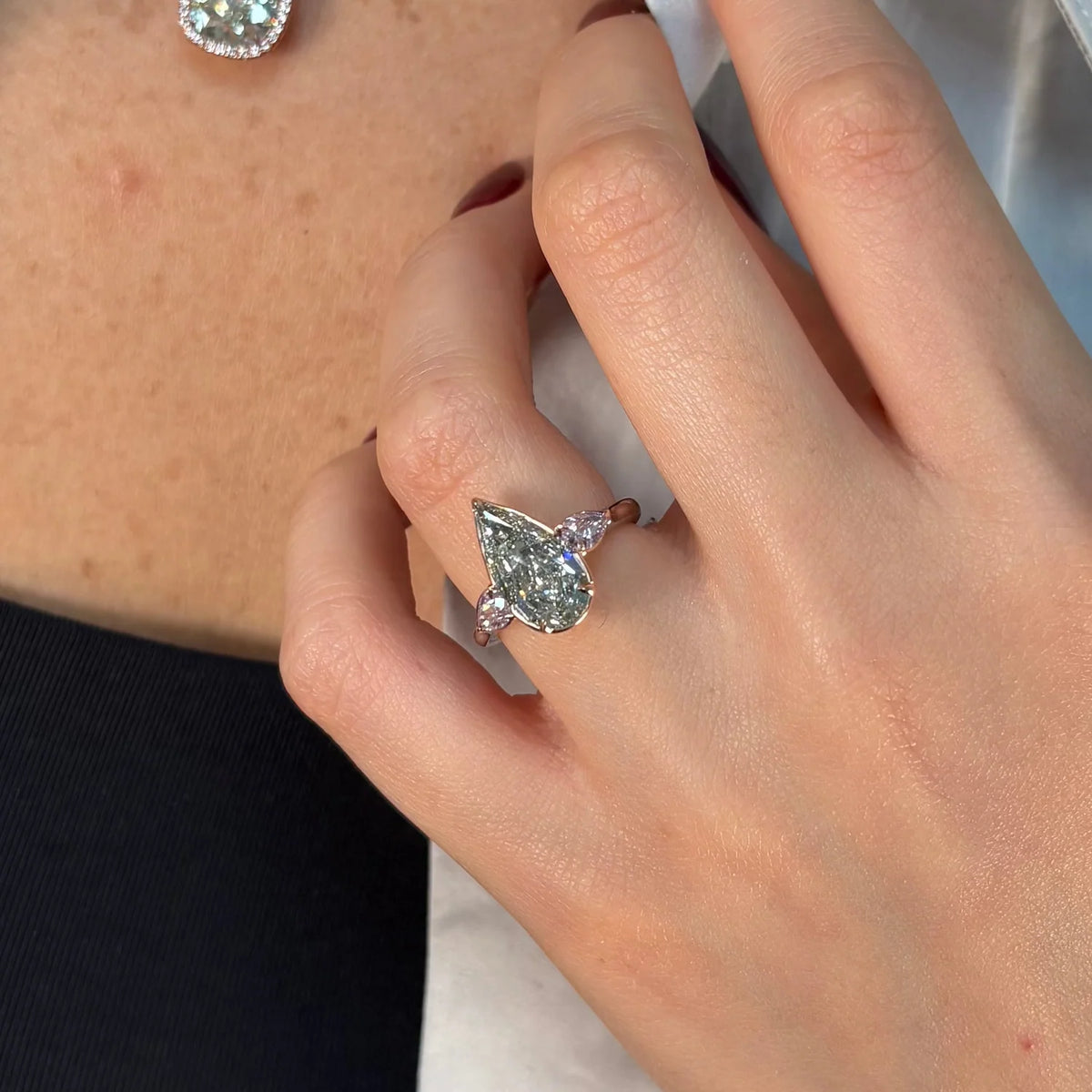 3.05ct Fancy Light Grayish Greenish Yellow Pear Diamond Ring SI1 GIA