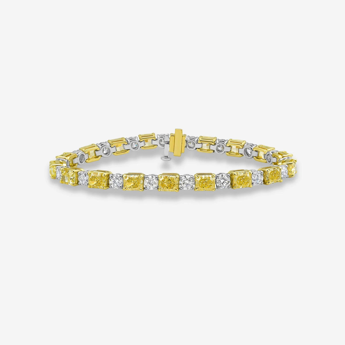 13.88ctw Fancy Yellow Radiant Diamond & White Round Diamond Alternating Bracelet