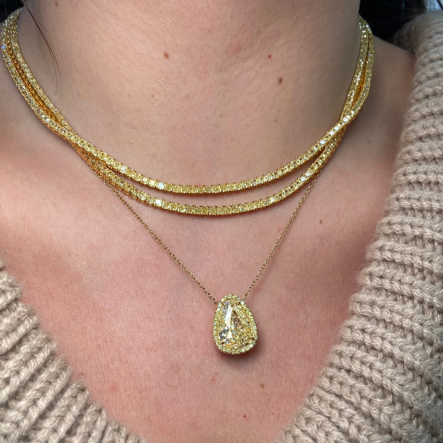 10.01ct Light Yellow Pear Diamond Pendant GIA