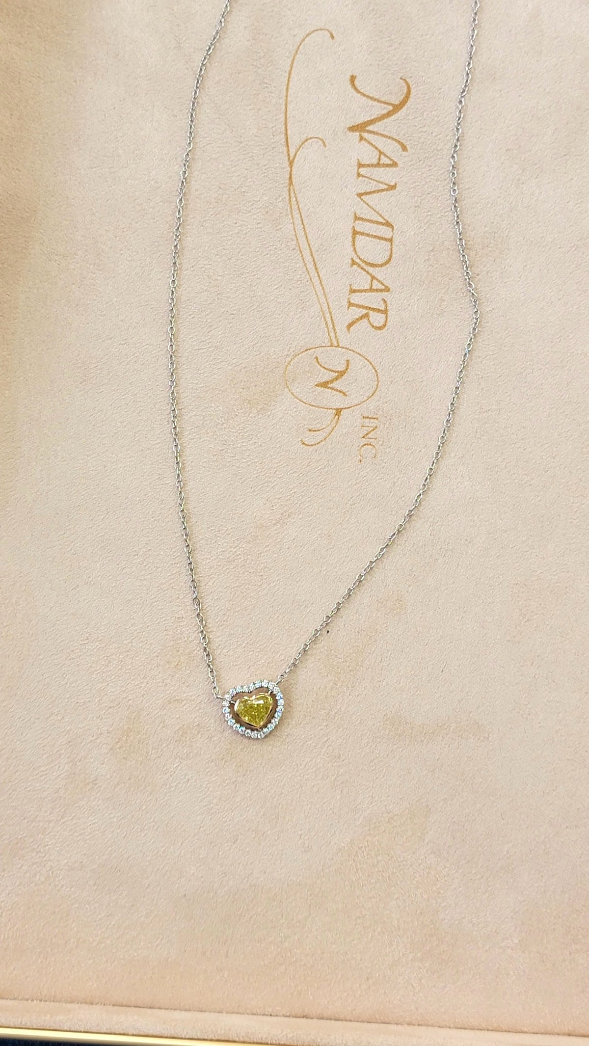 1.02ct Fancy Intense Greenish Yellow NEON Heart Diamond Pendant VS2 GIA