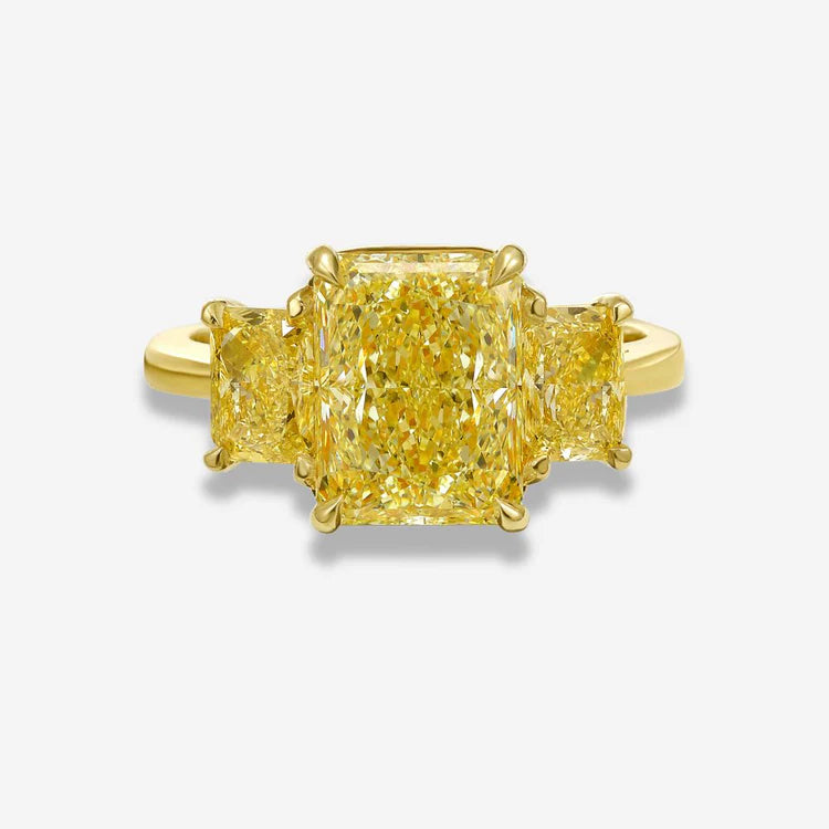3.0ct Fancy Yellow Elongated Radiant Diamond Ring GIA
