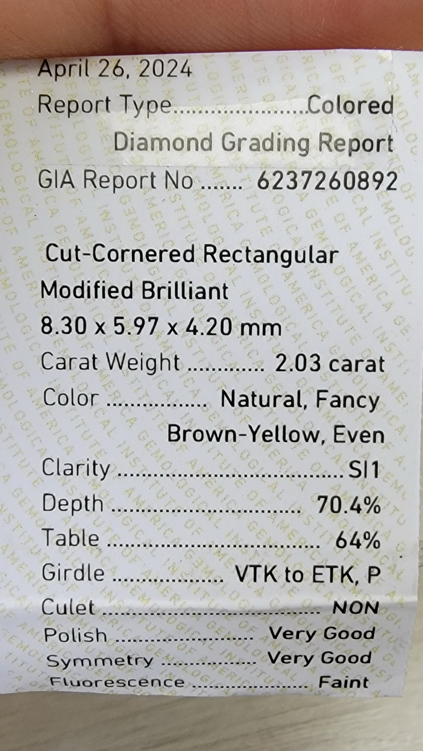 2.03ct Fancy Brown Yellow Elongated Radiant SI1 GIA