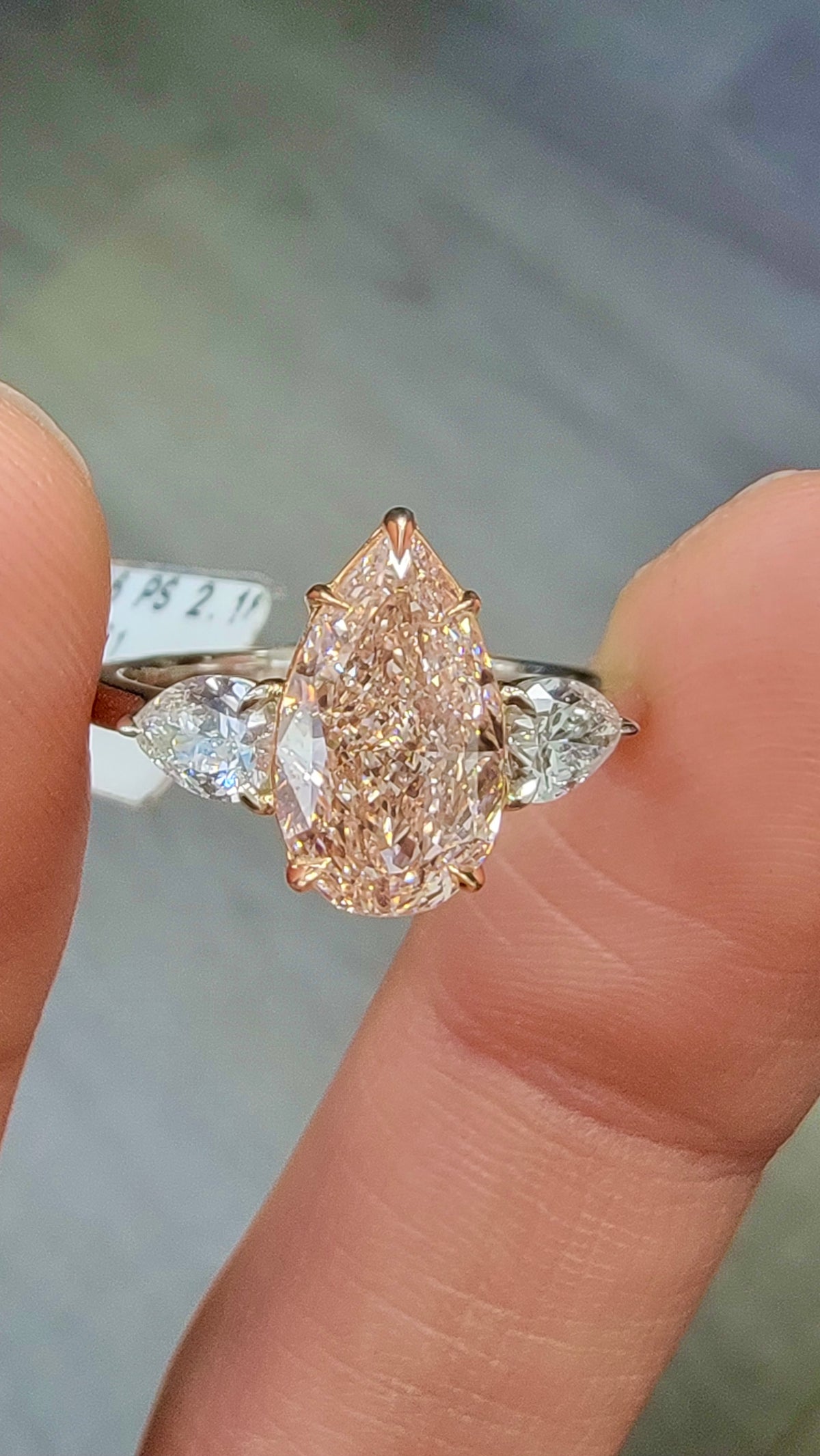 2.18ct Fancy Light Brown Pink Pear Diamond Ring VS1 GIA