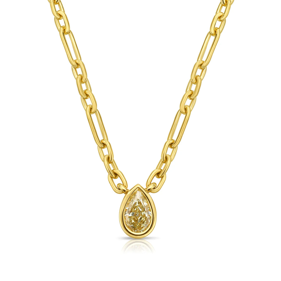 0.70ct Pear Yellow Diamond Solitaire Bezel Chain Pendant