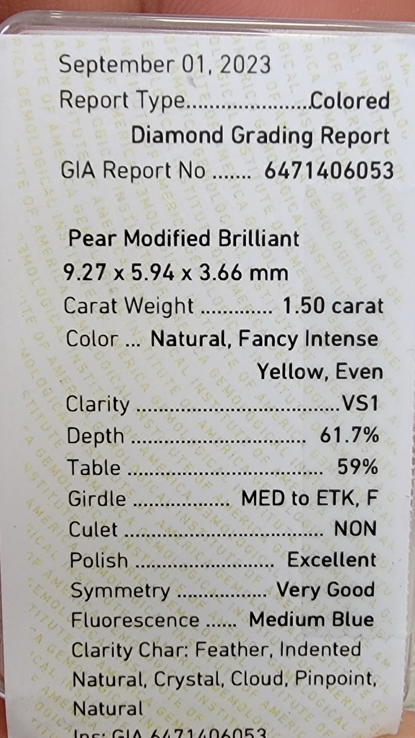 1.50ct Fancy Intense Yellow Pear VS1 GIA