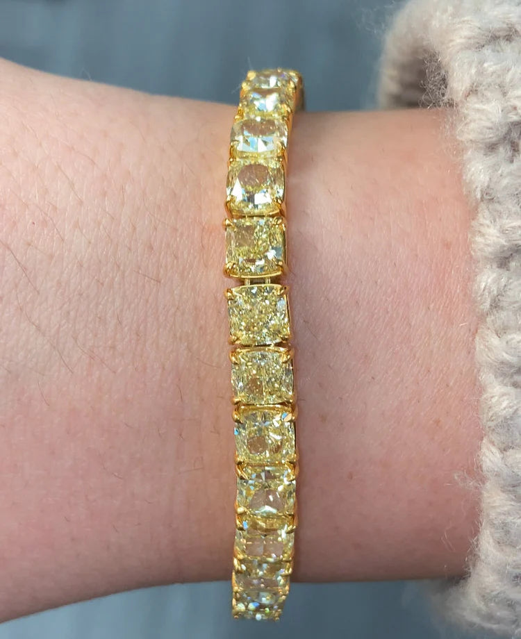 31.10ct GIA Fancy Yellow Cushion Cut Diamond Tennis Bracelet