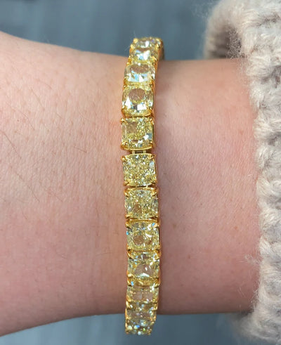 31.10ct GIA Fancy Yellow Cushion Cut Diamond Tennis Bracelet