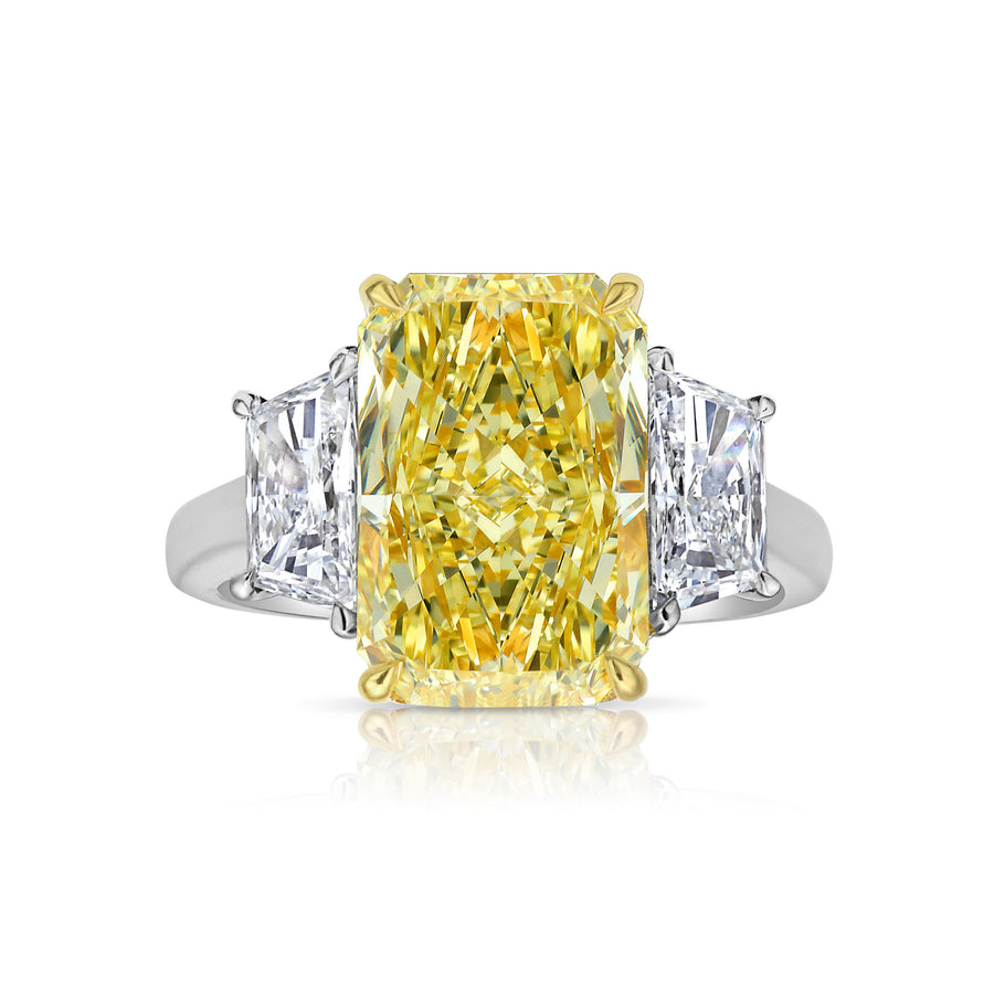4ct Fancy Yellow Elongated Radiant Diamond Ring GIA