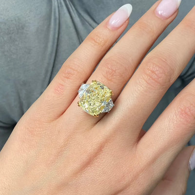 10.16ct Light Yellow Elongated Cushion VS2 GIA Ring