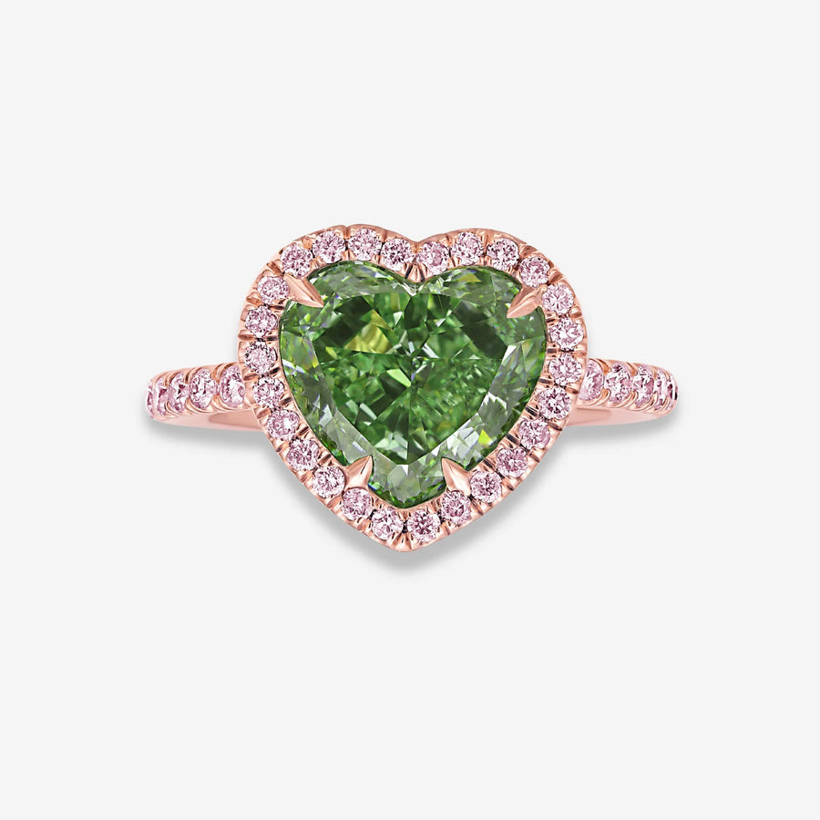 3.42ct Fancy Grayish Yellowish Green Heart Diamond Ring VS2 GIA